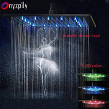Cabezal de ducha de lluvia negra, luz LED de 16 pulgadas, grifo cuadrado de latón, cabezal de ducha que cambia de Color 2024 - compra barato