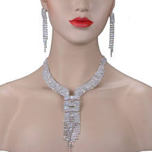 Chran Long Tassels Rhinestone Necklace Earrings Set for Women Promotion Silver Plated Costume Bride Wedding Jewelry Set 2024 - buy cheap