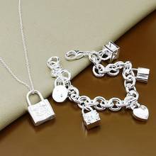 925 Sterling Silver Heart Square Round Lock Necklace Bracelet Set For Women Wedding Engagement Fashion Charm Jewelry 2024 - buy cheap