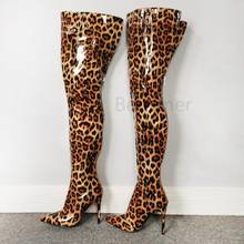 BERZIMER Women Thigh High Leopard Boots Back Zip Heels Gothic Cosplay Over Knee Boots Zapatos Mujer Shoes Woman Large Size 2024 - buy cheap
