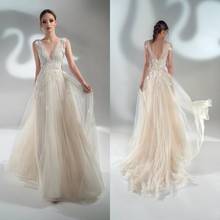 2020 Stunning Beach Wedding Dress Lace A Line V Neck Floral Appliqued Pearls Vestido De Noiva Custom Made Bohemian Bridal Gowns 2024 - buy cheap