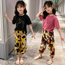 Летние комплекты одежды для девочек детская футболка + штаны с цветочным рисунком костюмы из 2 предметов для девочек-подростков, комплект одежды для девочек 4, 6, 8, От 10 до 12 лет 2024 - купить недорого