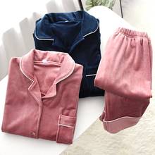 Fdfklak pijamas de flanela casal pijamas de inverno feminino sleepwear novo 2 pj conjunto rosa pijamas manga longa casa roupas 2024 - compre barato