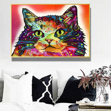 Abstracto colorido gato poster impressão animal parede arte da lona pintura e impressão da parede imagem da arte para o quarto das crianças decoração casa 2024 - compre barato