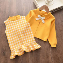 Baby girl autumn and winter knitted sweater dress two-piece girl plaid vest sweater dress + top baby girl sweater dress suit 2024 - buy cheap
