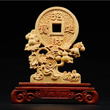 Latas de sorte de 21cm, escultura chinesa, gravura em madeira, dupla face esculpida, decoração oca de casa, estatuetas de madeira, artesanato 2024 - compre barato