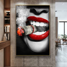 Carteles de pared colgantes para Bar y mujer, retrato Sexy de labios rojos, pinturas al óleo en lienzo, imágenes artísticas para pared, decoración del hogar 2024 - compra barato