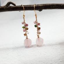 LiiJi уникальные натуральные розовые кварцевые турмалиновые 925 пробы Серебряные подвесные серьги Модные женские ювелирные изделия подарок 2024 - купить недорого