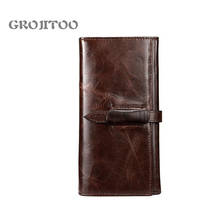 GROJITOO Wax Leather Men's Genuine Leather Wallet Casual Long Wallet For Women Multi-card Wallet Clutch Pocket For Men And Women 2024 - buy cheap