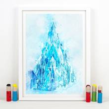 Decoración de pared con estampado de Castillo de hielo de princesa, póster de lona de película de dibujos animados, pintura artística de acuarela, regalo para niños, decoración de habitación de bebé 2024 - compra barato