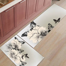 Tapete geométrico de borboletas, preto e branco, antiderrapante, decoração de chão caseiro, para cozinha e casa, uso no banheiro 2024 - compre barato