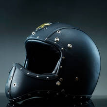 Casco de motocicleta de cuero PU, protector de cara completa para Cafe Racer, modelo clásico con DOT aprobado, Retro, Punk 2024 - compra barato