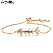 Pipitree Beautiful Multicolor Cubic Zirconia Fish Bone Bracelet for Women Girls Adjustable Chain Bracelets Bangles Jewelry Gift 2024 - buy cheap