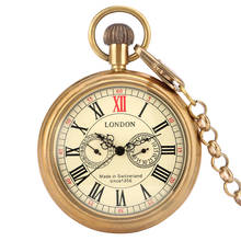 Reloj de bolsillo de latón sin cubierta, reloj mecánico grande Vintage romano Digital, cómodo colgante de cadena gruesa, regalo portátil Unisex 2023 - compra barato