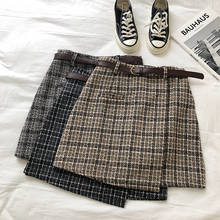 Minifalda informal de cuadros para mujer, falda de estilo coreano, Irregular, de cintura alta, elegante, para otoño 2024 - compra barato