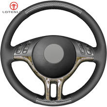 LQTENLEO черная кожа из углеродного волокна DIY Ручная сшитая крышка рулевого колеса автомобиля для BMW E39 E46 325i E53 X5 2024 - купить недорого