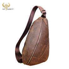 Men Original Real Leather Fashion Tringle Chest Bag Black Design Male Sling Crossbody One Shoulder Bag Backpack Daypack 5059 2024 - buy cheap