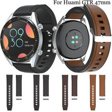 Correa de reloj de 22mm, correa de cuero + silicona para Samsung Galaxy watch de 46mm, correa de reloj de liberación rápida para Huami GTR de 47mm 2024 - compra barato