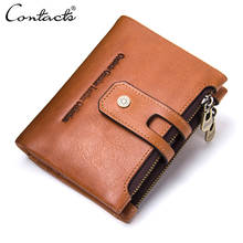 CONTACT'S Wallet Crazy Horse Genuine Leather Double Zipper Hasp Wallets Short Coin Purse With Card Holders Male portomonee Walet 2024 - buy cheap