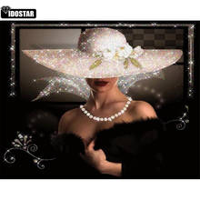 IOOSTAR Diamond Embroidery Diamond Painting Portrait Woman Hat  Diamond Painting Full Square Cross Stitch Rhinestone Mosaic 2024 - buy cheap