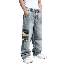 Pantalones vaqueros de estilo hip hop para hombre, ropa de calle holgada, informal, con bolsillo de parche de camuflaje, Cargo 2024 - compra barato