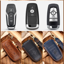 KEYYOU Leather Car Key Case For Ford Mustang Edge Explorer Fusion Mondeo Kuka Focus Fusion Mk2 Mk7 Explorer Ranger Protection 2024 - buy cheap