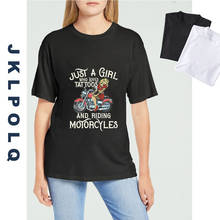 Jklpolq motociclista menina apenas uma menina que ama tatuagens e motorcyles camiseta engraçado vintage camisetas de algodão legal streetwear feminino 2024 - compre barato
