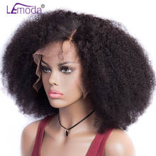 Lemoda-Peluca de cabello rizado Afro para mujer, postizo Frontal de encaje rizado, 13x4, 180% de densidad, predesplumada 2024 - compra barato