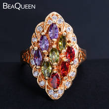 BeaQueen Dubai Gold Color Purple Green Red AAA+ Cubic Zircon Stones Big Multicolor Cocktail Rings Women Party Jewelry R071 2024 - buy cheap