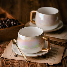 Ceramics Coffee Cup Dish Set Pearlescent Porcelain Mugs Afternoon Tea Cup Drinkware Nordic Creative Coffee Mug Saucer Home Decor 2024 - buy cheap