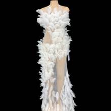 Vestido longo transparente com pedras de strass, vestido feminino de noite, para festa de aniversário, casamento, palco, cantor 2024 - compre barato