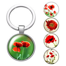 Beauty Papaver rhoeas Flowers glass cabochon keychain Bag Car key chain Ring Holder silver color keychains for Men Women Gifts 2024 - buy cheap