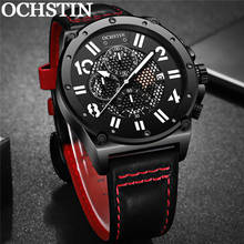 OCHSTIN Fashion Man WristWatch Chronograph Auto Date Sport Men Watch Military Top Brand Luxury Genuine Leather Male Clock 6122 2024 - купить недорого