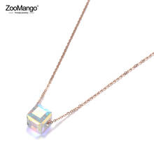 ZooMango Trendy Sparkling Square CZ Crystal Pendant Necklace For Women Rose Gold Titanium Stainless Steel Charm Necklace ZN19130 2024 - buy cheap