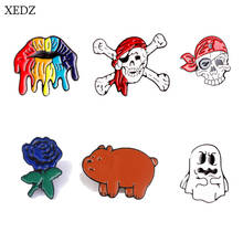 Xedz broche vermelho demon ghost cinco cores, broche com pingente de roupas jeans, estilo animais fofos e flores 2024 - compre barato