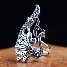 s925 PURE SILVER female Thai silver restoring ancient ways process middle finger peacock fashion wholesale silver ring 2024 - buy cheap