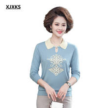 Xjxks suéter feminino folgado, plus size, para primavera e outono, de lã de malha de alta qualidade, pulôver com lapela feminino, 2021 2024 - compre barato