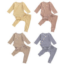 Citgeett Autumn Winter Kids Baby Girls Boys Pajama Clothes Sets Knit Striped Long Sleeve Button Romper Pants Spring Set 2024 - buy cheap