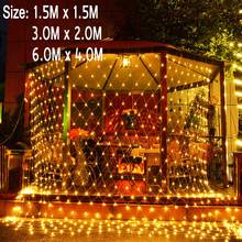 Luminária de jardim com luzes de fadas, 672 eed, 6m x 4m, área externa, rede de malha, natal, decoração de parede, teto, varanda, iluminação 2024 - compre barato