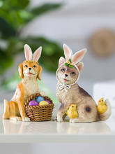 Europa resina orelhas de coelho cão estatuetas imitação escultura animal artesanato artesanal casa decoração criativa presentes aniversário 2024 - compre barato
