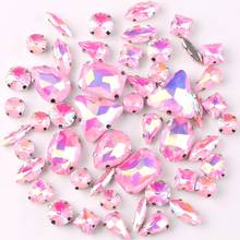 Silver claw setting jelly candy Pink AB 50pcs/bag shapes mix glass crystal sew on rhinestone wedding dress shoes bag diy 2024 - buy cheap