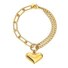 Pulseira bracelete coração amor para mulheres, em aço inoxidável, lancil cubano, de clipe de papel, presente para o dia das mães, joias 8 "20cm ddb316 2024 - compre barato