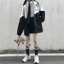 Spring punk Jackt new Korean Harajuku Preppy oversize black white contrast stitching hooded jacket men women sun protection coat 2024 - buy cheap