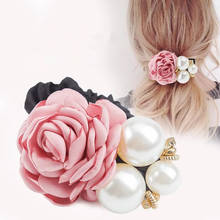 1PC Korean Lady Flower Elastic Hair Bands Pearls Headbands Hair Accessories Girls Hairbands Ribbon Ponytail Holders Rubber Ropes 2024 - buy cheap