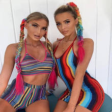 Colorful Knitted Two 2 Piece Set Halter Backless Back Bandage Bra Crop Top Elastic Waist Shorts Fashion Clubwear 2 Pcs Outfits 2024 - buy cheap