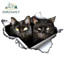 EARLFAMILY-pegatina de gato negro para coche, calcomanía de Metal rasgada 3D reflectante, impermeable, estilismo para coche, calcomanía para pareja de gatos, 13cm x 8,6 cm 2024 - compra barato