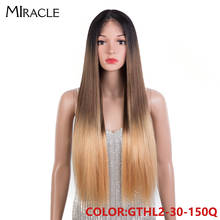 Чудо Синтетические длинные прямые парики с Т-образной частью для женщин Omber 28 дюймов синтетический парик Средняя часть из термостойкого волокна 2024 - купить недорого