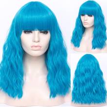 VICWIG-Peluca de cabello sintético para mujer, cabellera artificial ondulado largo con flequillo, color naranja y azul, para Cosplay, África y América 2024 - compra barato
