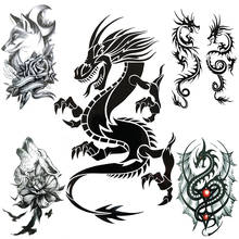 Tatuajes Temporales falsos de dragón negro para hombres y mujeres, tatuaje de flor de Lobo, pegatina de alas creativas, tatuajes de transferencia de agua de Coyote, para brazo y mano 2024 - compra barato