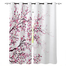 Cortina opaca de cerezo en flor, Panel para dormitorio, sala de estar, cocina, estudio, rama de ciruelo, rosa, blanco 2024 - compra barato